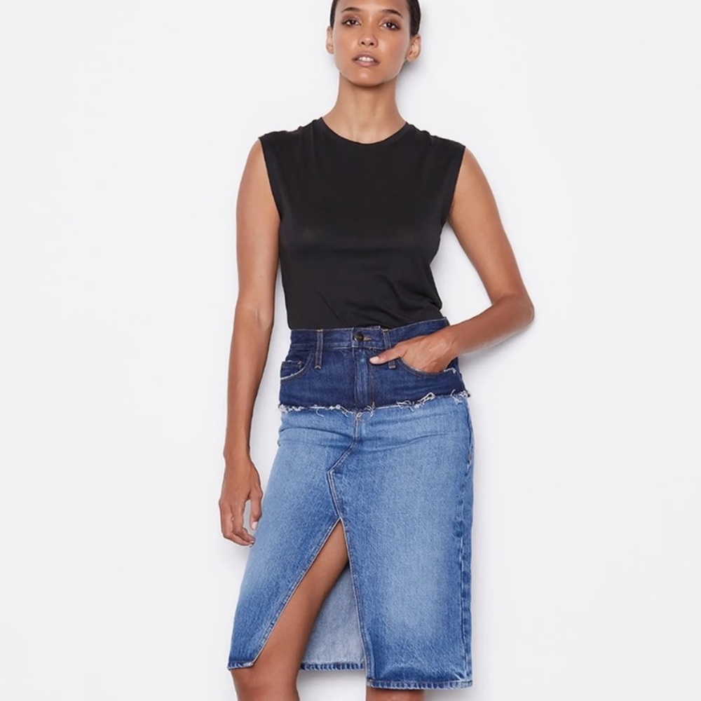 FINAL SALE‼️NWT Frame Reconstructed Denim Midi skirt size 27 NEW